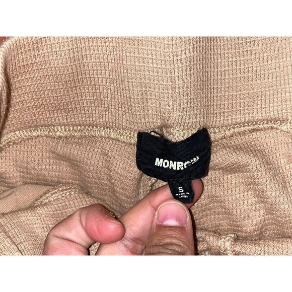 Monrow Tan Drawstring Waist & Pockets Waffle Knit Lounge Pants Women's Size S - Picture 4 of 9